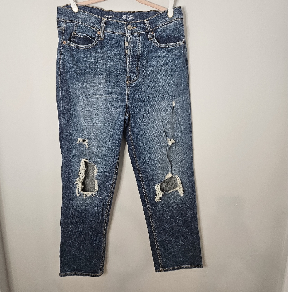 Old Navy Blue Distressed Straight Leg Jeans